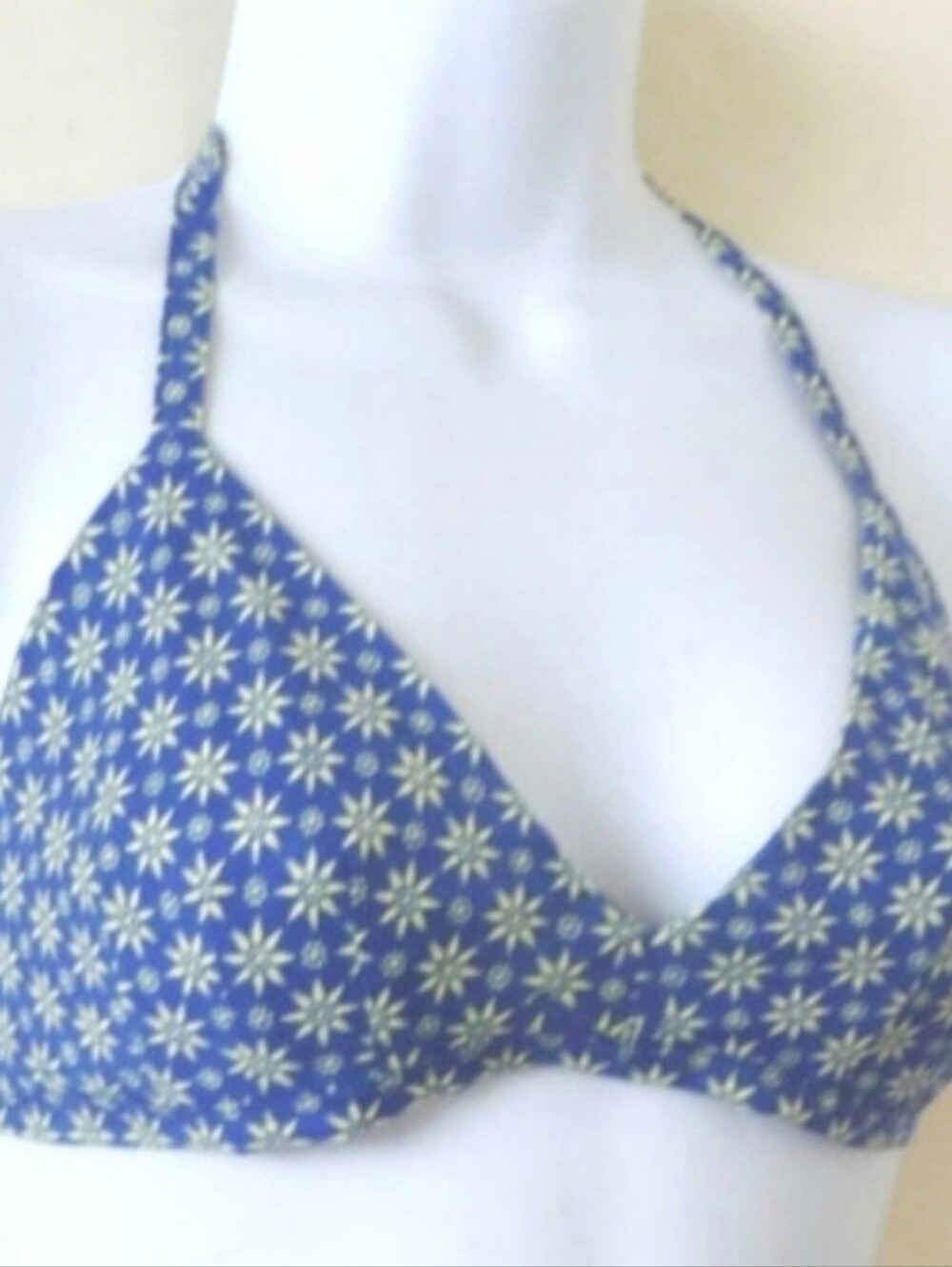 *Reversible* Bikini Top African Print Cotton Size Med Blue Yellow Star Floral